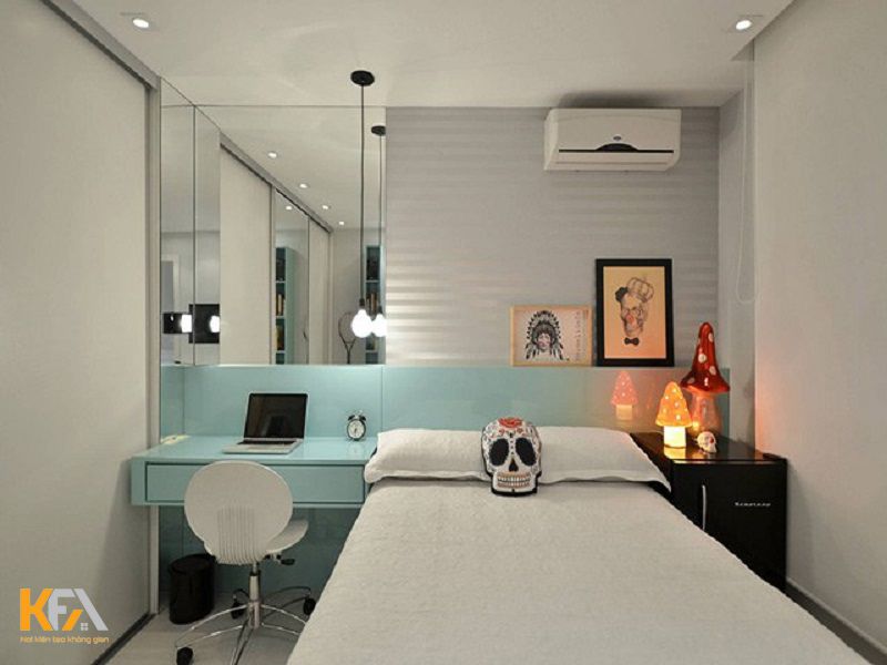 Mẫu phòng ngủ nhỏ với tông màu pastel nhẹ nhàng giúp căn phòng có cảm giác rộng rãi hơn