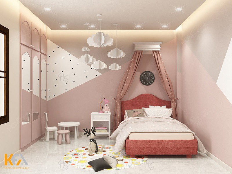 Thêm một mẫu phòng ngủ gam màu hồng pastel nhẹ nhàng, bắt mắt