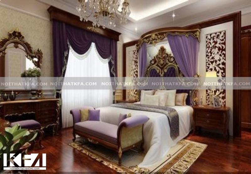 Phòng ngủ quý tộc với tone màu tím mộng mơ