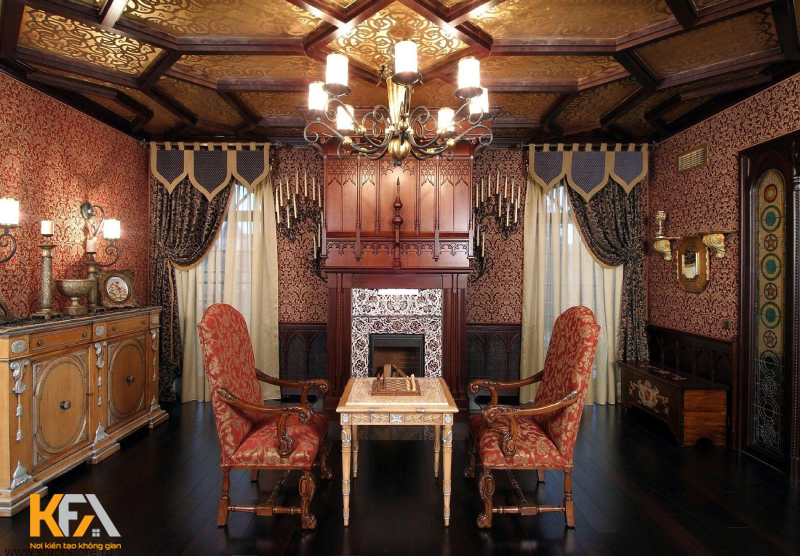 Đồ nội thất với thiết được làm bằng gỗ tự nhiên cùng các hoa văn tạo hình vòm, đường xoắn ốc