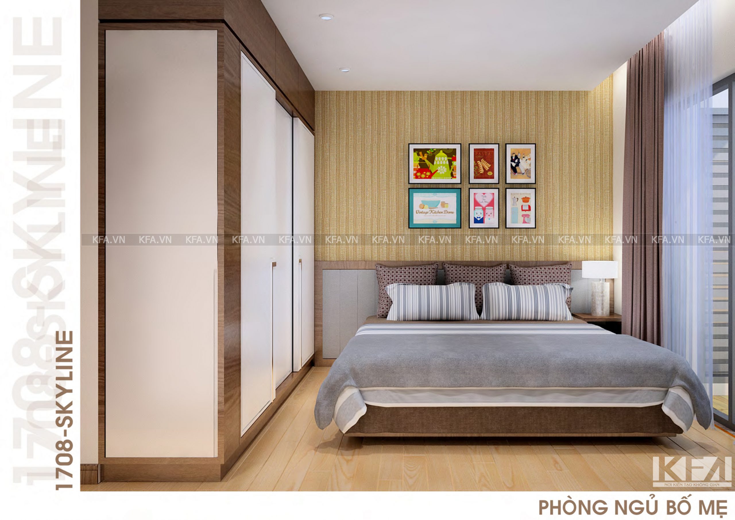 Phòng ngủ master dành cho bố mẹ thiết kế theo xu hướng đơn giản, mộc mạc