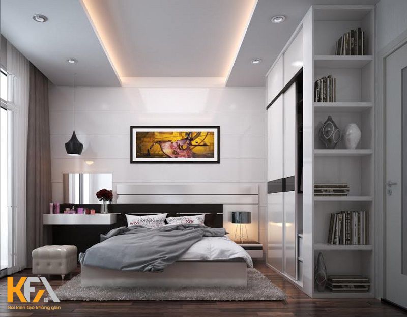 Phòng ngủ tận dụng diện tích tối đa để bố trí nội thất, giúp căn phòng gọn gàng hơn