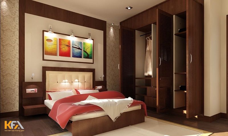 Một mẫu phòng ngủ thích hợp cho các cặp vợ chồng trẻ ở chung cư, yêu thích sự ngăn nắp và tiện nghi