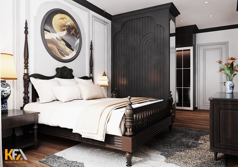Phòng ngủ với toàn bộ nội thất bằng gỗ mộc mạc