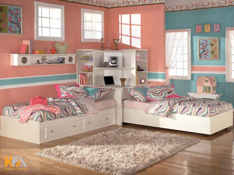 Thiết kế phòng ngủ nhỏ cho hai bé gái