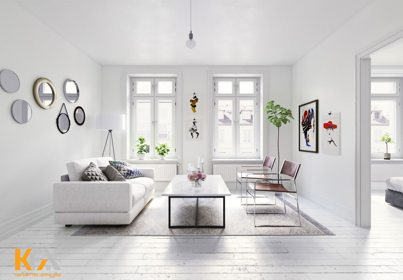 hiết kế nội thất hiện đại tối giản dựa trên các khối hình học sắc nét và bất đối xứng