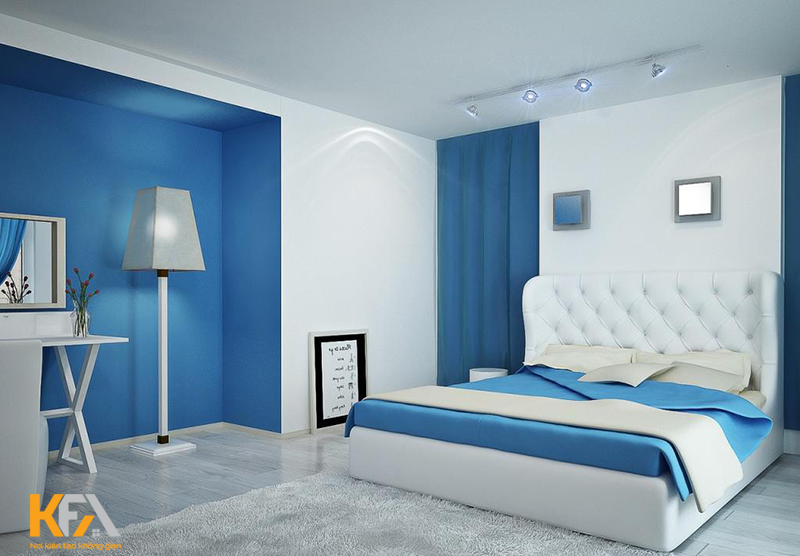 Với gia chủ có bản mệnh thủy có thể chọn màu sơn phòng ngủ màu xanh dương hoặc trắng