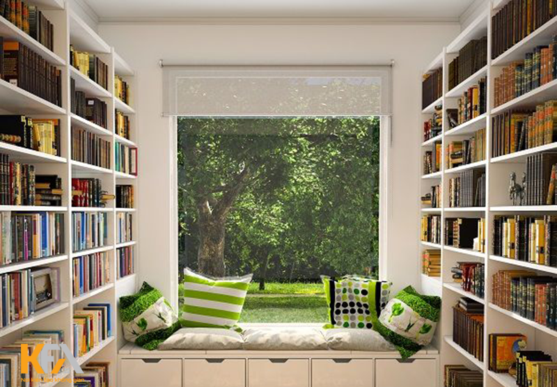 Khi thiết kế phòng đọc sách hãy ý tưởng sao cho phòng đọc có thể tiếp cận với nguồn ánh sáng tự nhiên nhất có thể