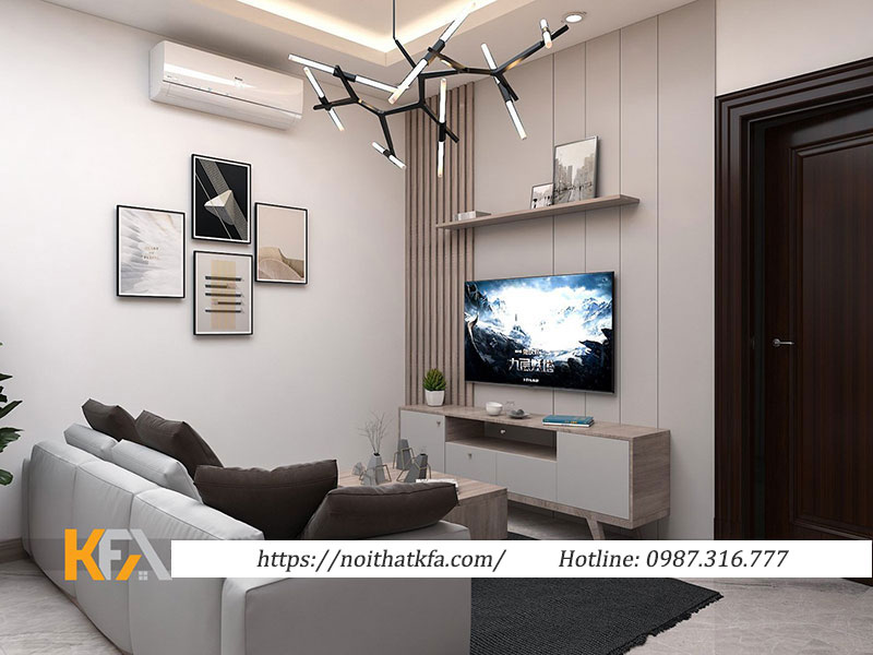 Mẫu nội thất phòng khách chung cư hiện đại 55m2 của chị Huyền - Yên Hòa - Cầu Giấy - Hà Nội