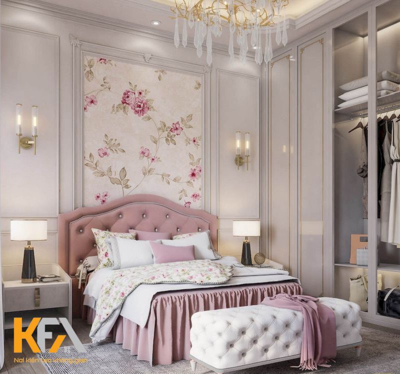 Căn phòng rộng 12m2 mang đậm phong cách tân cổ điển với gam màu hồng dịu dàng Căn phòng rộng 12m2 mang đậm phong cách tân cổ điển với gam màu hồng dịu dàng