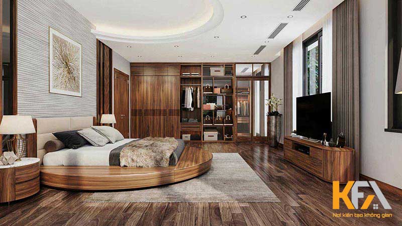 Phòng ngủ master với nội thất gỗ óc chó đẳng cấp