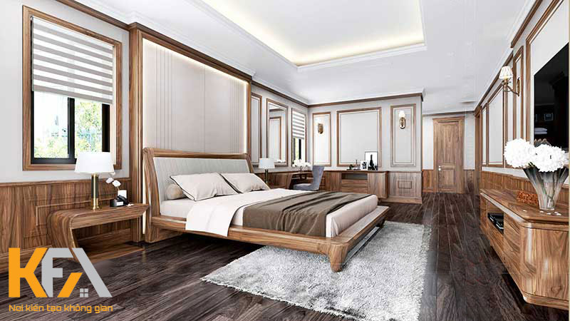 Phòng ngủ master full nội thất gỗ óc chó tại Hà Nội