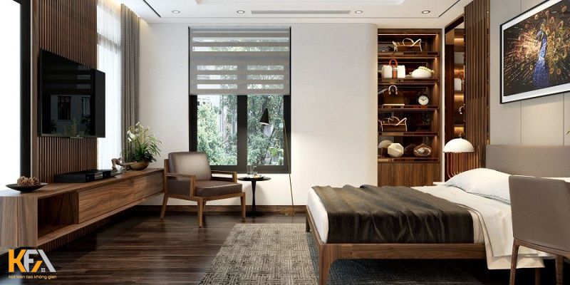 Phòng ngủ hiện đại 30m2 sử dụng nội thất chất liệu gỗ 