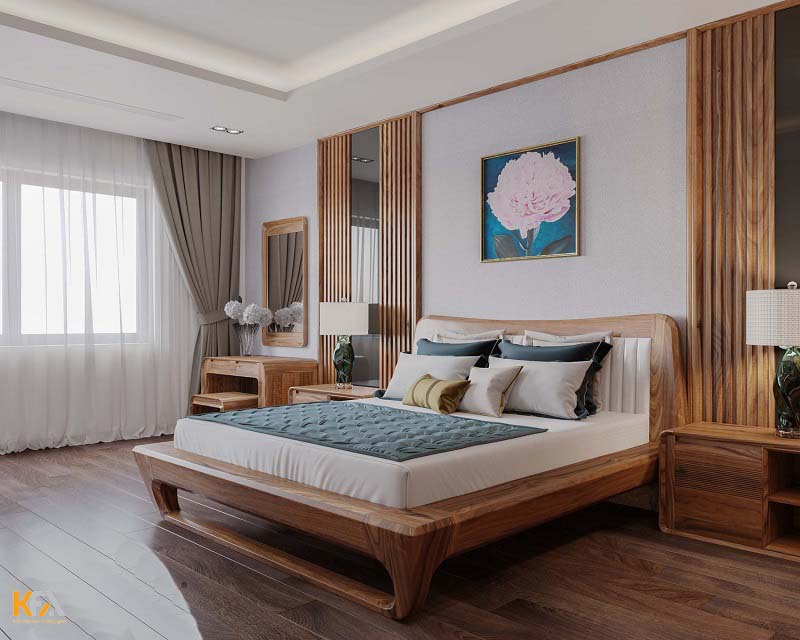 Thiết kế phòng ngủ nhỏ hiện đại10m2 với sự đồng nhất gam màu ở các món đồ như bức tranh, chăn, gối