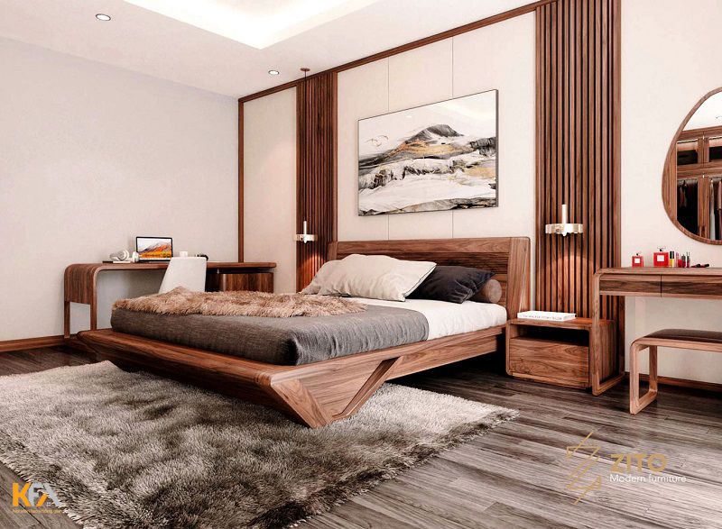 Thiết kế hiện đại, đơn giản với mẫu phòng ngủ gỗ tự nhiên đẹp nhẹ nhàng, tinh tế