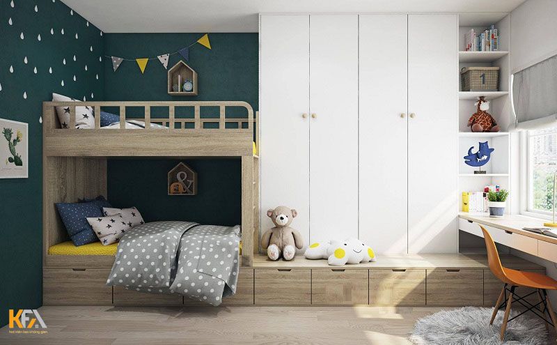 Mẫu nội thất phòng ngủ chung cư cho bé trai thiết kế giường tầng thông minh