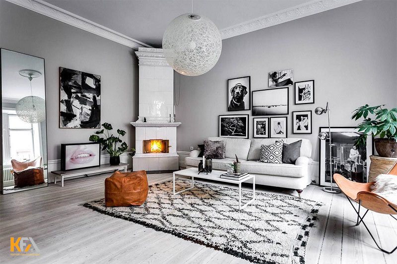 Nội thất phòng khách phong cách Scandinavian gam màu trung tính tạo cảm giác ấm cúng