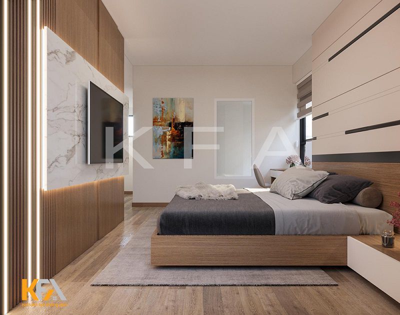 Không gian phòng ngủ vẫn giữ nguyên phong cách sử dụng tông màu nâu