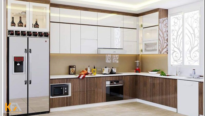 Khu vực bếp được thiết kế hình chữ L Khu vực bếp được thiết kế hình chữ L