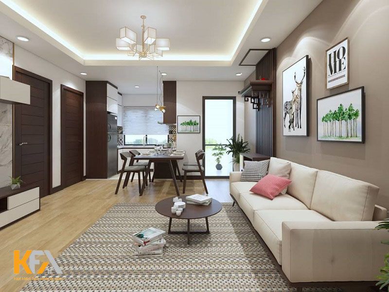 Phòng khách thiết kế nội thất chung cư 64m2 tối giản đồ nội thất