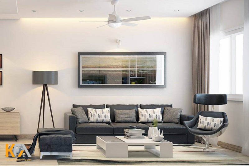 Phòng khách được thiết kế hiện đại với gam màu trung tính lịch lãm, phù hợp với sở thích của anh Hữu Phòng khách được thiết kế hiện đại với gam màu trung tính lịch lãm, phù hợp với sở thích của anh Hữu