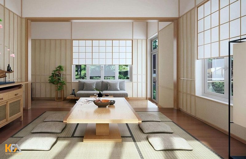 Phòng khách nhà phố ấn tượng với phong cách Nhật Bản
