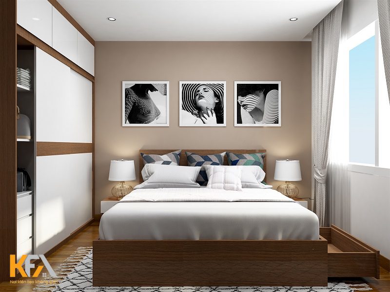Phòng ngủ thiết kế giường ngủ thông minh, kết hợp ngăn kéo tiện lợi