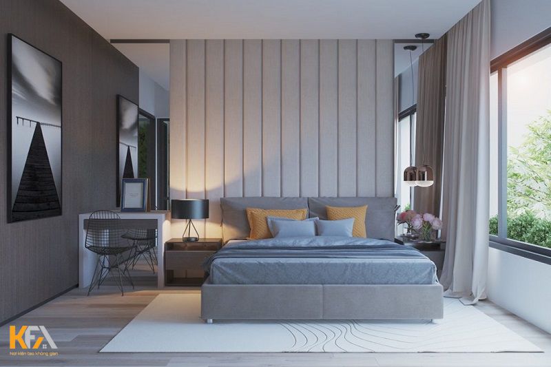 Phòng ngủ được thiết kế gam màu trung tính với cửa sổ lớn thoáng đãng Phòng ngủ được thiết kế gam màu trung tính với cửa sổ lớn thoáng đãng