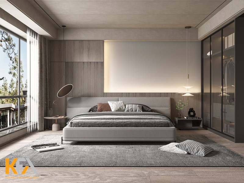 Phòng ngủ hiện đại được thiết kế hiện đại với tone màu ghi xám sang trọng