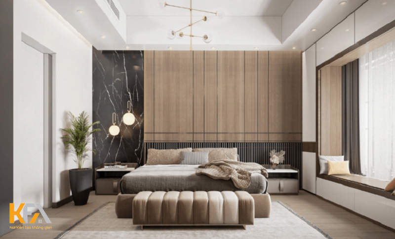Vách đầu giường được ốp gỗ cao cấp sang trọng Vách đầu giường được ốp gỗ cao cấp sang trọng