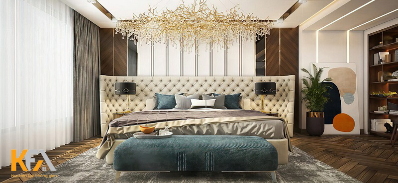 Phòng ngủ master 40m2 phong cách tân cổ điển quý phái