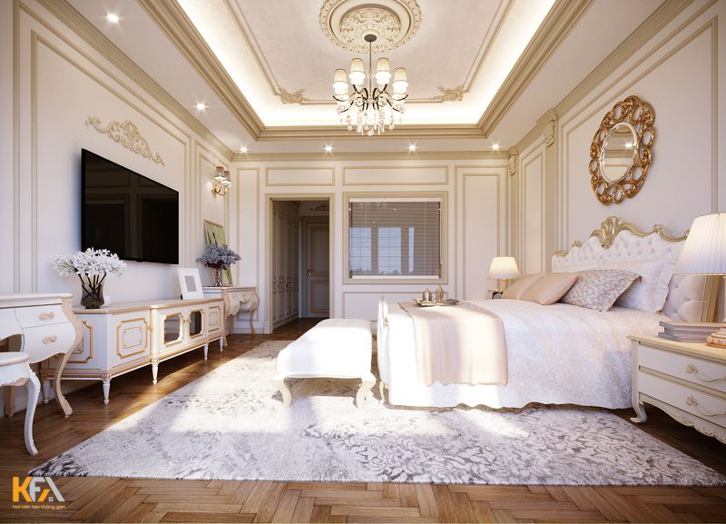  Nội thất phòng ngủ bằng gỗ tự nhiên được mạ vàng cao cấp và chạm khắc những hoa văn khéo léo
