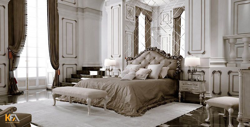 Nội thất phòng ngủ theo phong cách tân cổ điển thường rất chú trọng tới màu sắc