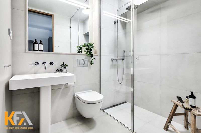 Phòng tắm cũng được thiết kế phong cách Bắc Âu với vách kính trong suốt hiện đại Phòng tắm cũng được thiết kế phong cách Bắc Âu với vách kính trong suốt hiện đại