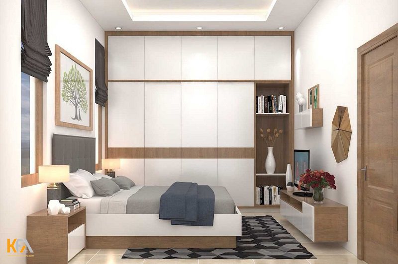 Phòng ngủ với gam màu nâu kết hợp trắng nhã nhặn