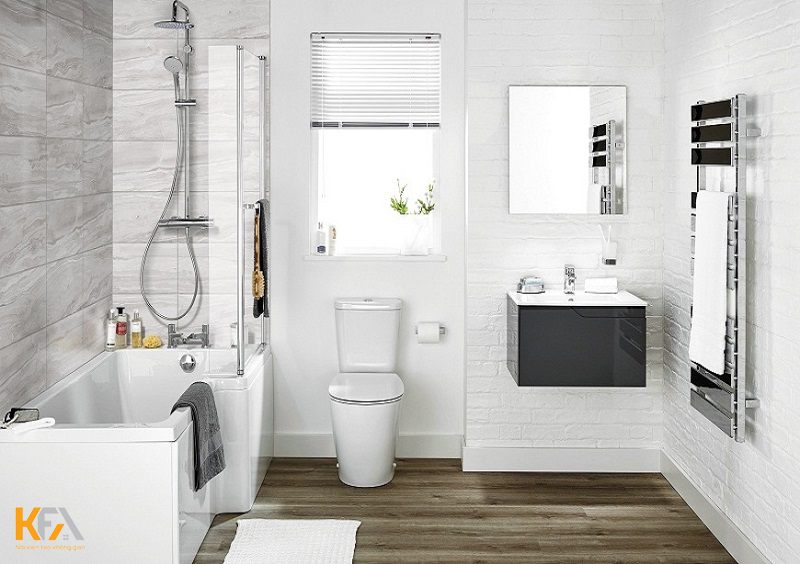 Sử dụng tông màu trắng để tạo sự thông thoáng cho thiết kế nhà vệ sinh nhỏ gọn