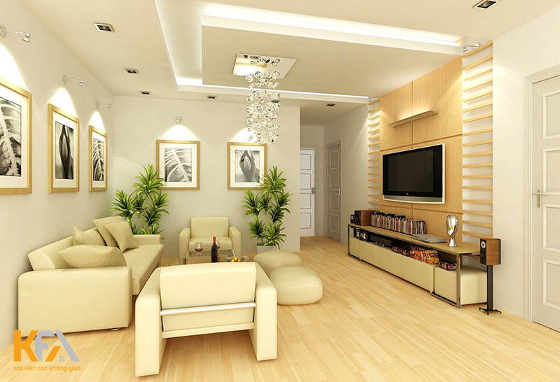 Thiết kế phòng khách rộng rãi cho căn hộ 80m2