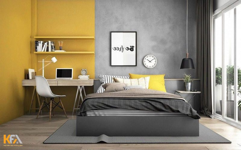 Phòng ngủ bé trai 12 tuổi cá tính với gam màu đối lập ghi xám - vàng Phòng ngủ bé trai 12 tuổi cá tính với gam màu đối lập ghi xám - vàng