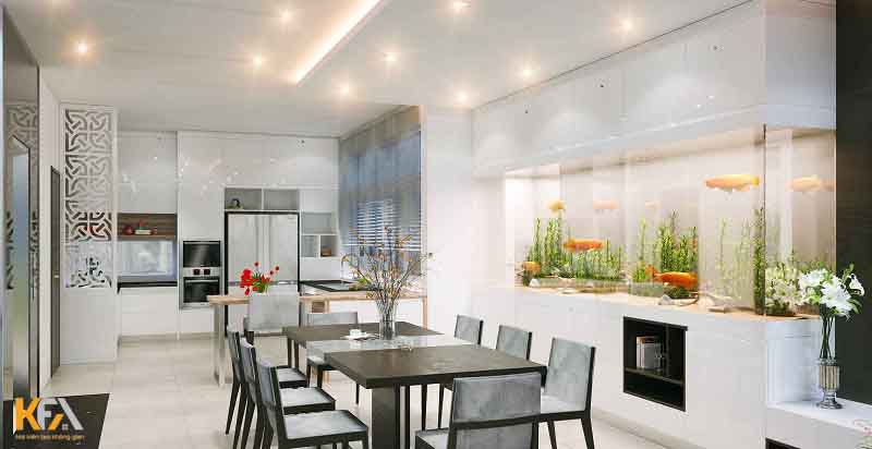 Phòng bếp được thiết kế bể cá ấn tượng Phòng bếp được thiết kế bể cá ấn tượng