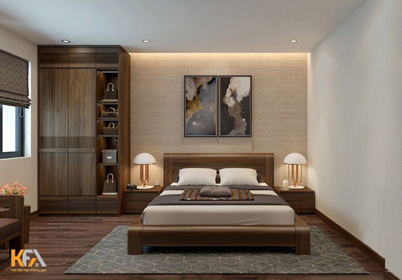 Thiết kế trong phòng ngủ được thiết kế đơn giản, trang nhã để tạo cảm giác thoải mái khi bước vào phòng