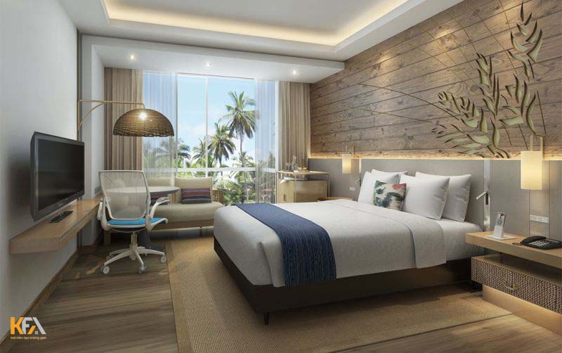 Phòng ngủ khách sạn 4 sao thiết kế ấn tượng với giấy dán tường độc đáo