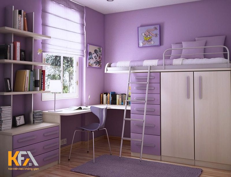 Sử dụng gam màu tím trong thiết kế phòng ngủ cho bé