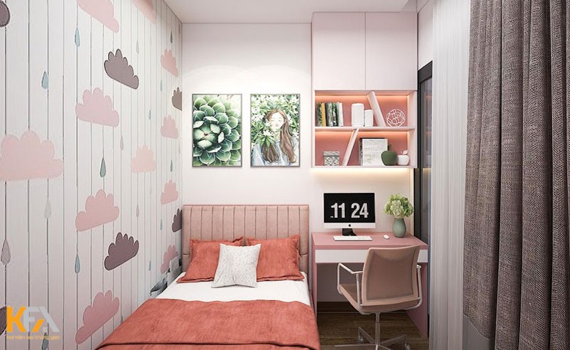 Trang trí phòng ngủ nhỏ cho nữ màu hồng