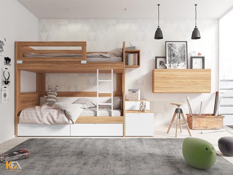Nội thất phòng ngủ nhỏ được thiết kế giường tầng nhằm tiết kiệm không gian