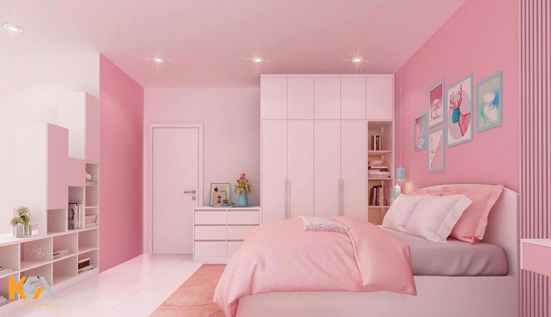 Thiết kế phòng ngủ nhỏ màu hồng cho bé gái