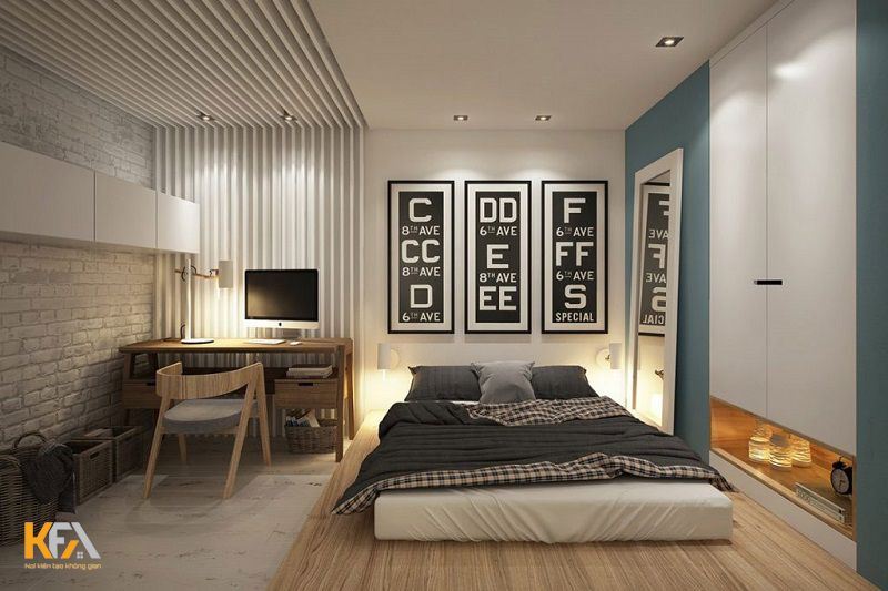 Không gian phòng ngủ đầy cá tính, thể hiện sự sáng tạo và gu thẩm mĩ của chủ nhân căn phòng