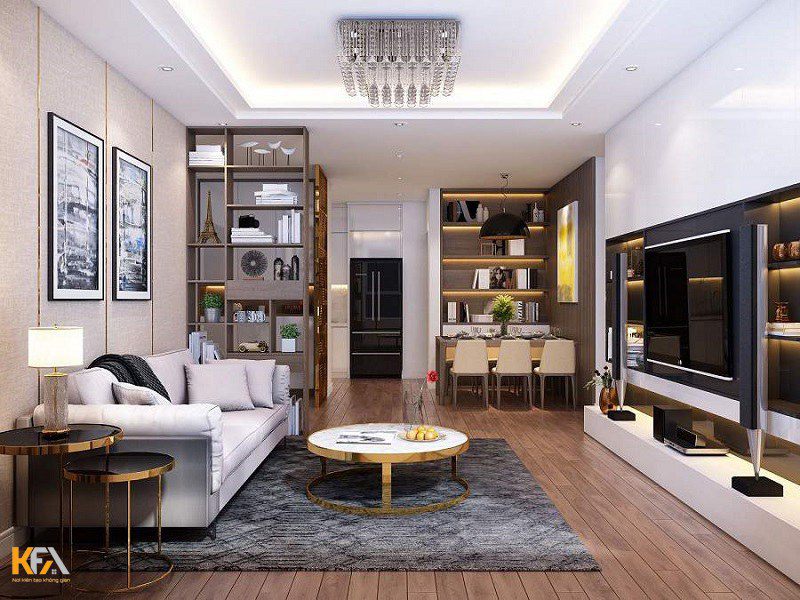 Thiết kế nội thất phòng khách chung cư đơn giản tích hợp phòng ăn tiện lợi Thiết kế nội thất phòng khách chung cư đơn giản tích hợp phòng ăn tiện lợi