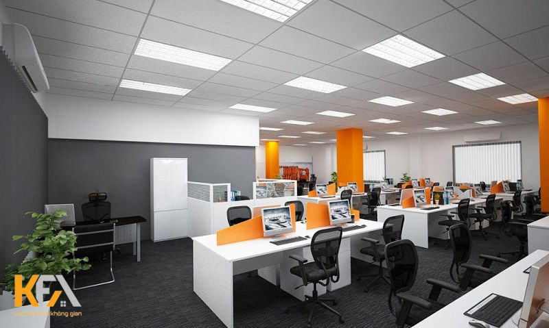 Thiết kế văn phòng với gam màu cam nổi bật