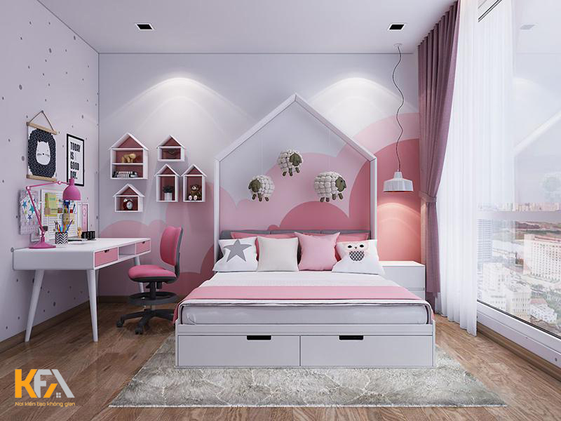 Thiết kế nội thất phòng ngủ cho bé gái đẹp 7 tuổi thiết kế cửa kính lớn thoáng đãng Thiết kế nội thất phòng ngủ cho bé gái đẹp 7 tuổi thiết kế cửa kính lớn thoáng đãng