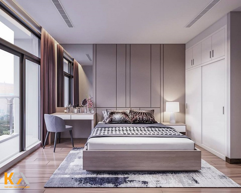 Mẫu phòng ngủ hiện đại tone trắng xám dành cho nữ giới Mẫu phòng ngủ hiện đại tone trắng xám dành cho nữ giới